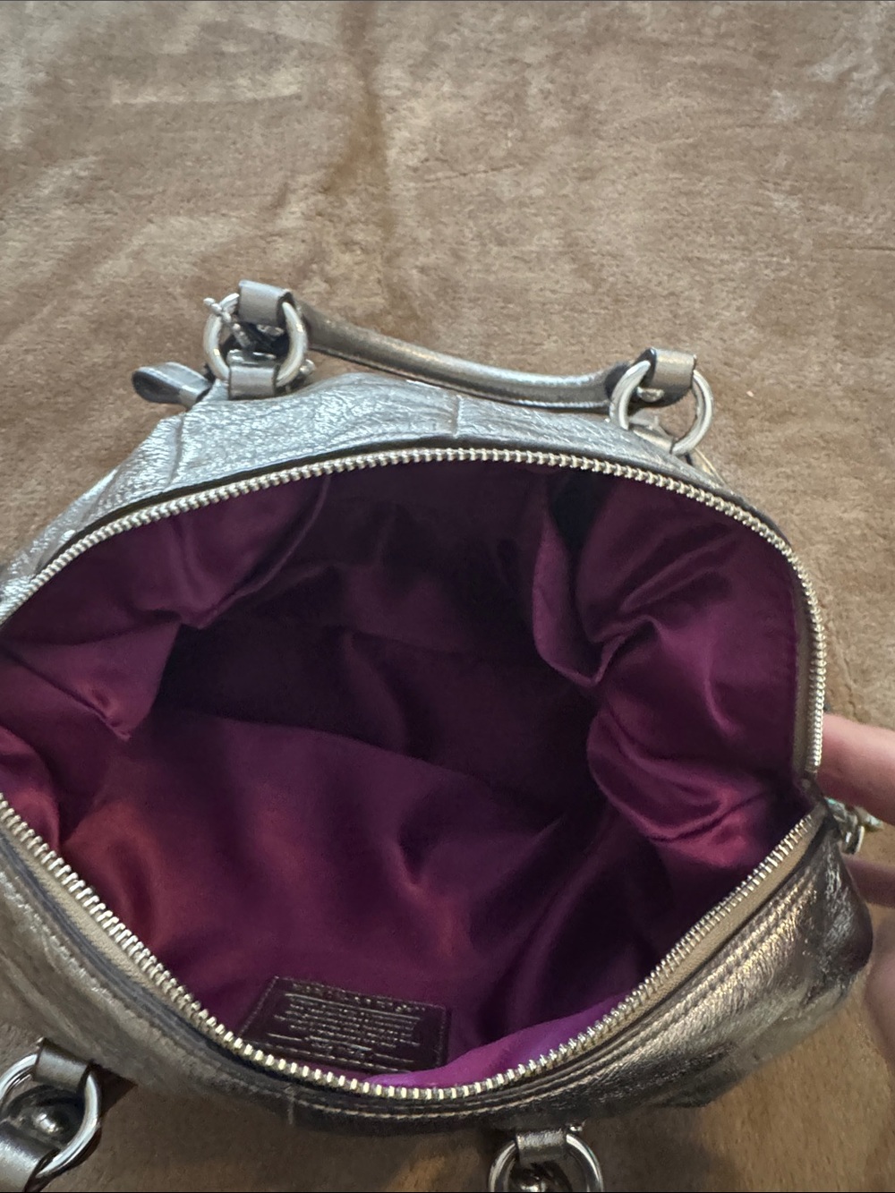 Coach Madison Metallic Silver Leather Satchel with Removable Strap - Picture 7 of 9
